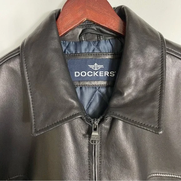 Dockers Men's Black Genuine Leather Full Zip Jacket Size Large